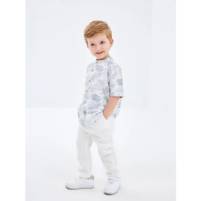 LCW Kids Ekru Hakim Yaka Kısa Kollu Baskılı Erkek Bebek Gömlek
