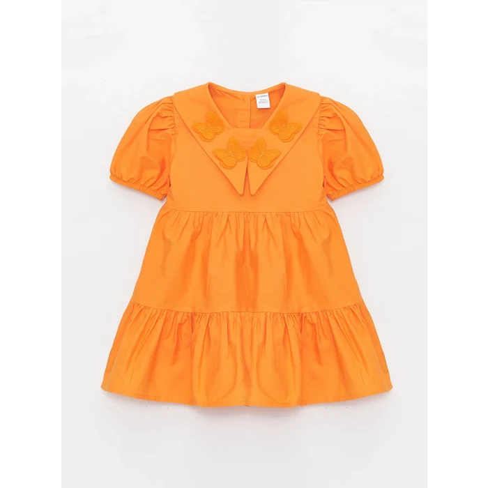 LCW Kids Turuncu V Yaka Kısa Kollu Kısa Kollu Kız Bebek Elbise