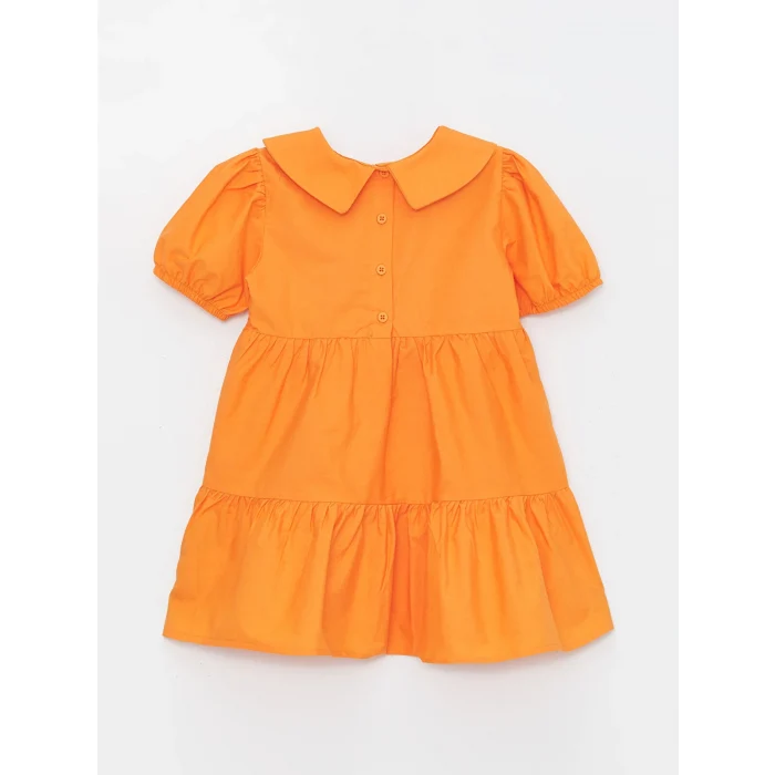 LCW Kids Turuncu V Yaka Kısa Kollu Kısa Kollu Kız Bebek Elbise