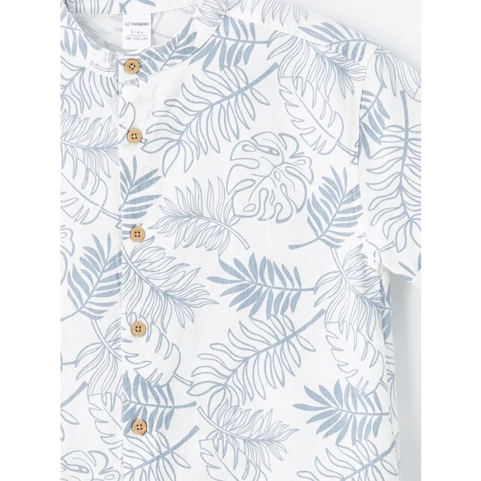 LCW Kids Ekru Hakim Yaka Kısa Kollu Baskılı Erkek Bebek Gömlek