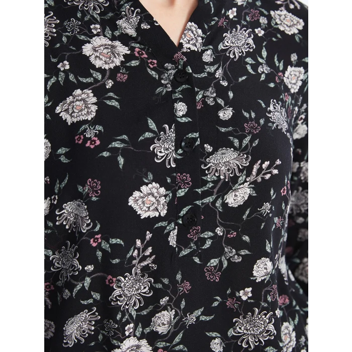 LCW Grace Siyah Kaçık Yaka Desenli Uzun Kollu Kadın Bluz