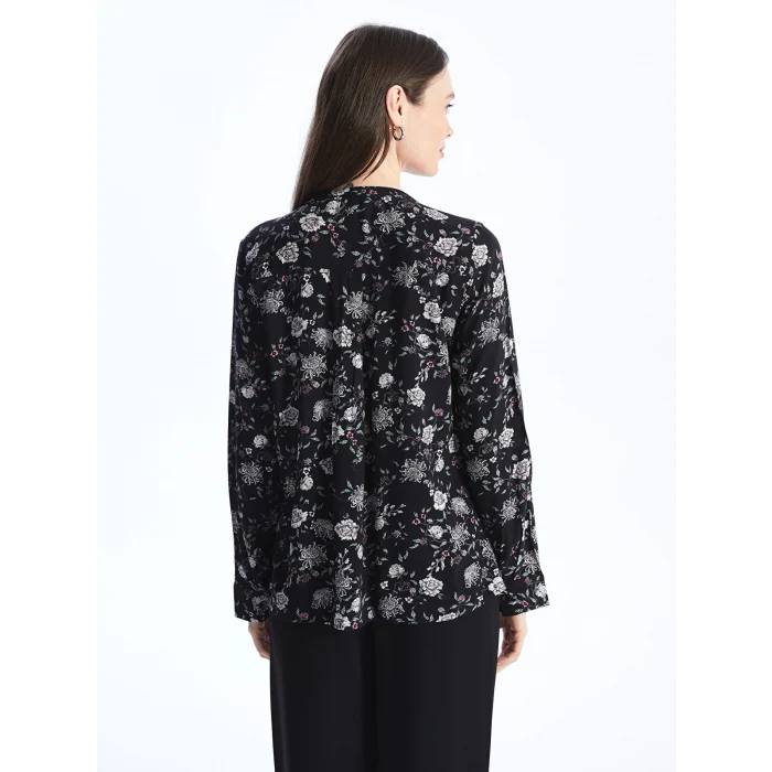 LCW Grace Siyah Kaçık Yaka Desenli Uzun Kollu Kadın Bluz