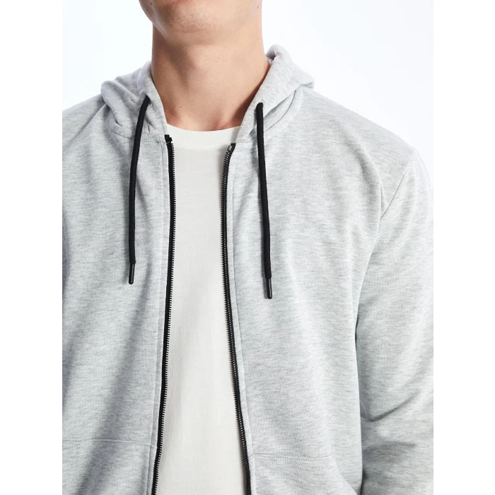LCW Casual Gri Kapüşonlu Uzun Kollu Erkek Fermuarlı Sweatshirt