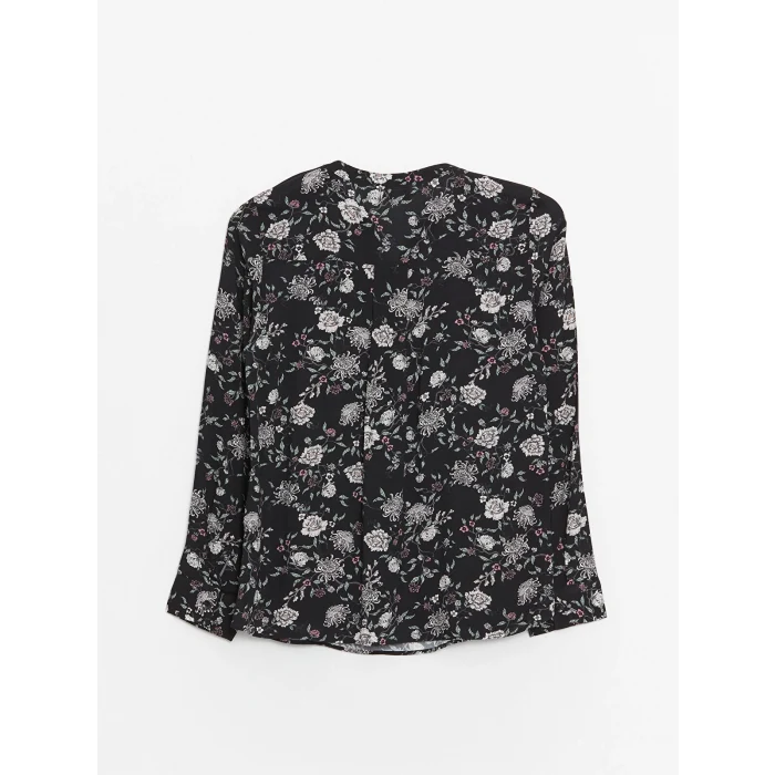 LCW Grace Siyah Kaçık Yaka Desenli Uzun Kollu Kadın Bluz