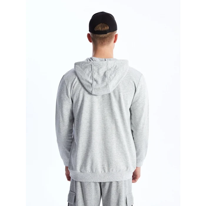 LCW Casual Gri Kapüşonlu Uzun Kollu Erkek Fermuarlı Sweatshirt
