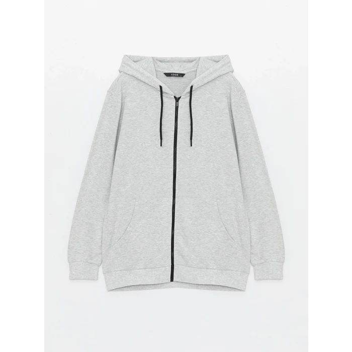 LCW Casual Gri Kapüşonlu Uzun Kollu Erkek Fermuarlı Sweatshirt