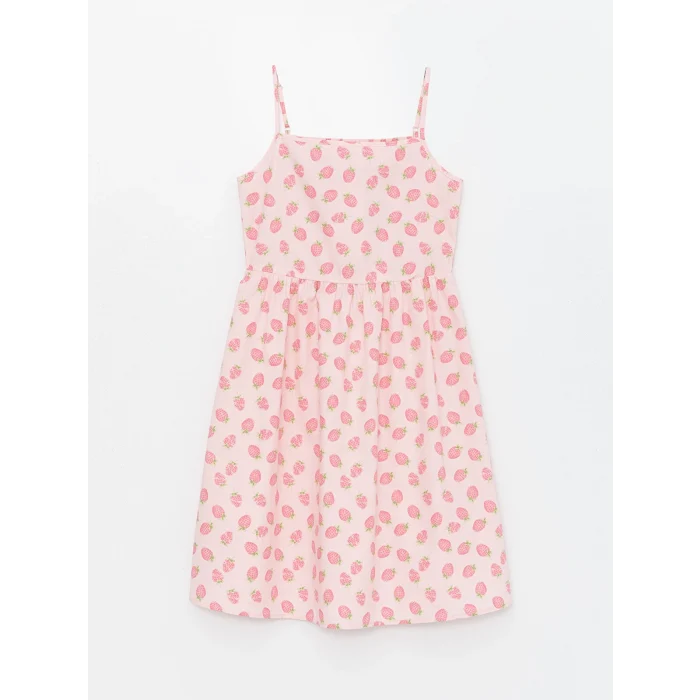 LCW Kids Pembe Kare Yaka Baskılı Kız Çocuk Elbise
