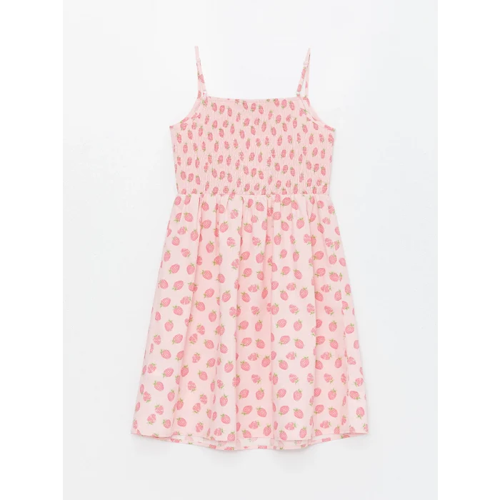 LCW Kids Pembe Kare Yaka Baskılı Kız Çocuk Elbise