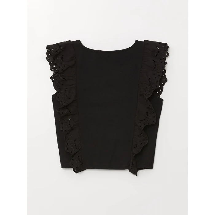 LCW Vision Siyah Kare Yaka Fırfır Detaylı Kadın Bluz