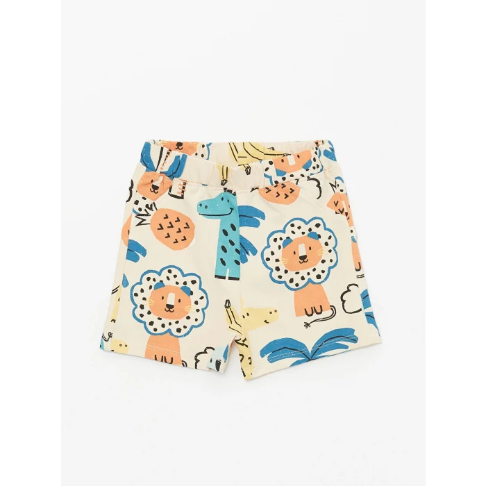 LCW baby Turuncu Bisiklet Yaka Baskılı Erkek Bebek Tişört ve Şort 2li Takım