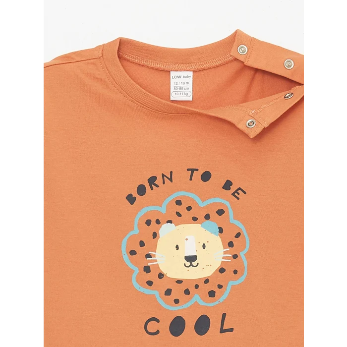 LCW baby Turuncu Bisiklet Yaka Baskılı Erkek Bebek Tişört ve Şort 2li Takım