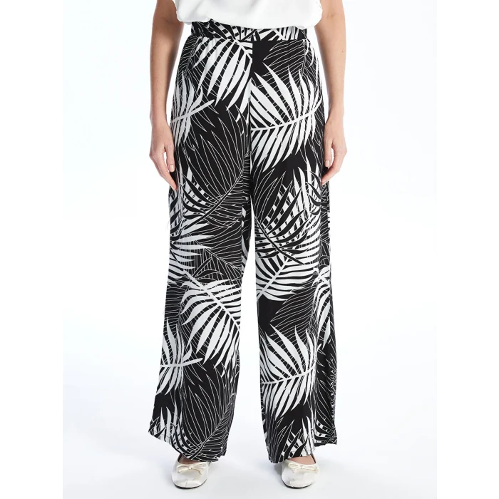 LCWAIKIKI Classic Kahverengi Beli Lastikli Rahat Kalıp Desenli Kadın Pantolon