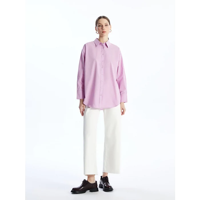 LCW Modest Lila Düz Poplin Kadın Gömlek Tunik