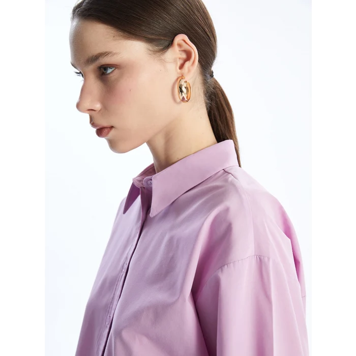 LCW Modest Lila Düz Poplin Kadın Gömlek Tunik