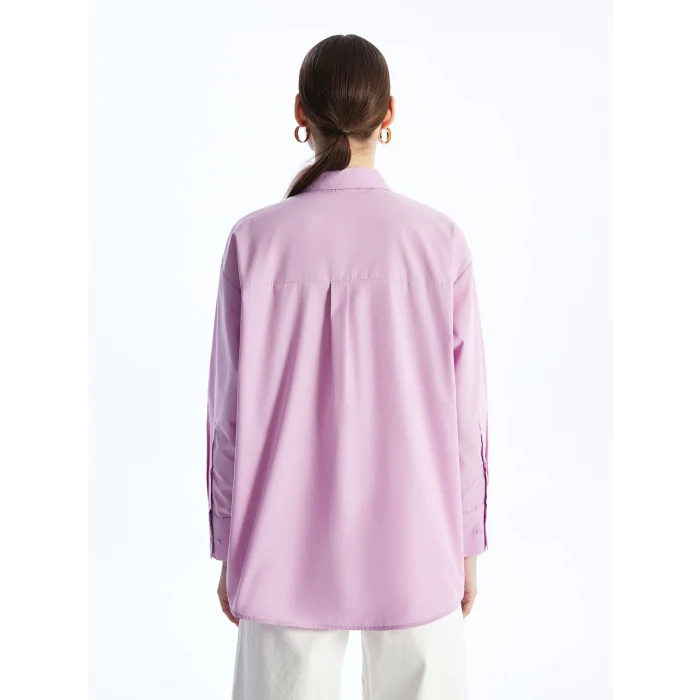 LCW Modest Lila Düz Poplin Kadın Gömlek Tunik