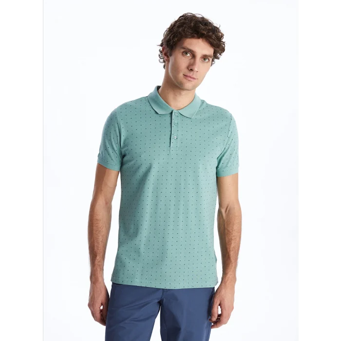 LCWAIKIKI Classic Yeşil Polo Yaka Kısa Kollu Desenli Pike Erkek Tişört