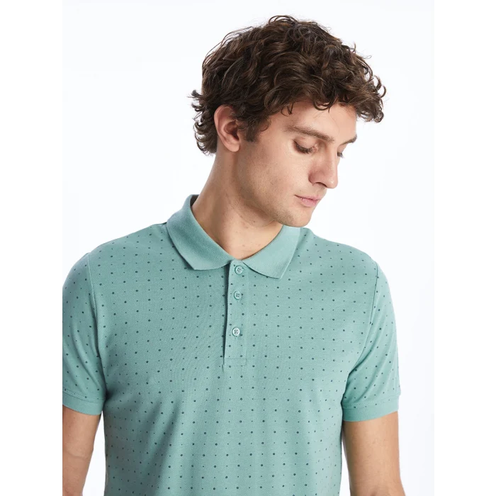 LCWAIKIKI Classic Yeşil Polo Yaka Kısa Kollu Desenli Pike Erkek Tişört