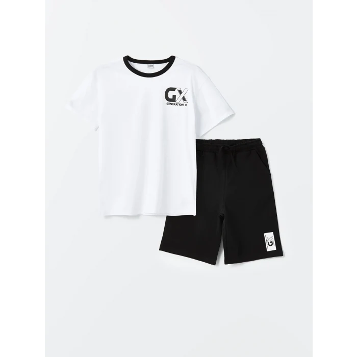 LCW Kids Beyaz Rahat Kalıp Erkek Çocuk Tişört ve Şort