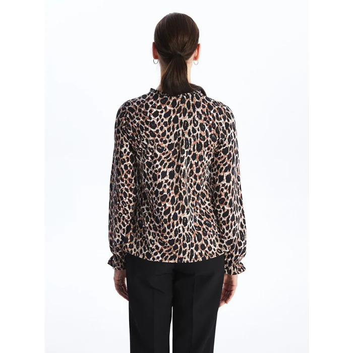 LCW Grace Ekru Bağlamalı Yaka Desenli Uzun Kollu Kadın Bluz