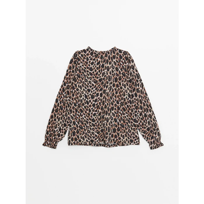 LCW Grace Ekru Bağlamalı Yaka Desenli Uzun Kollu Kadın Bluz