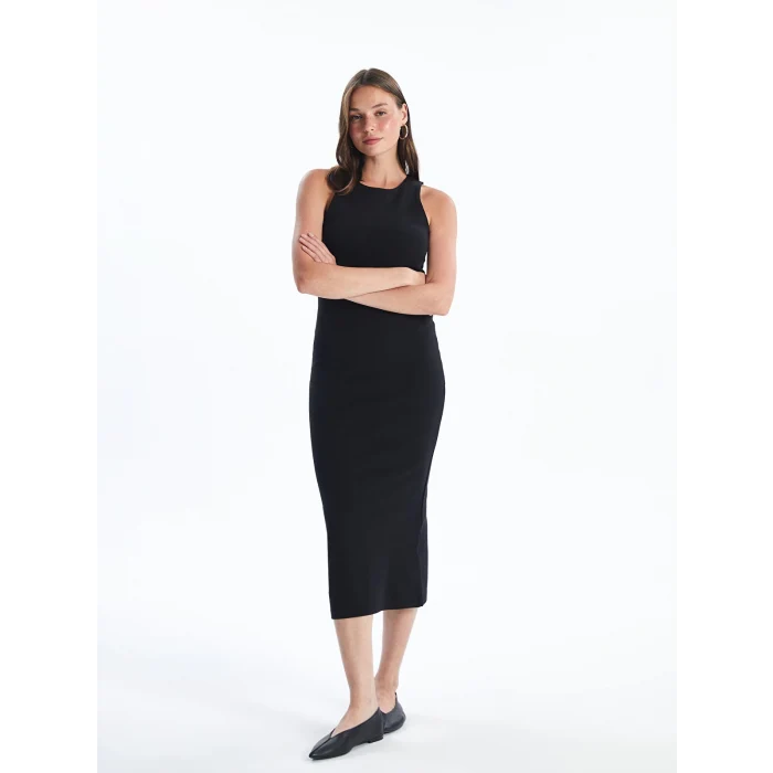 LCW Vision Siyah Bisiklet Yaka Kadın Bodycon Elbise