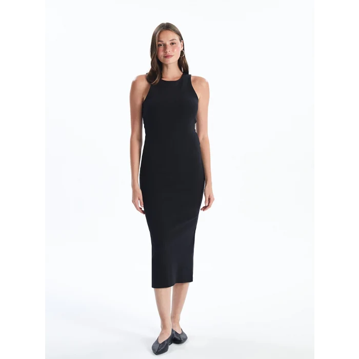 LCW Vision Siyah Bisiklet Yaka Kadın Bodycon Elbise