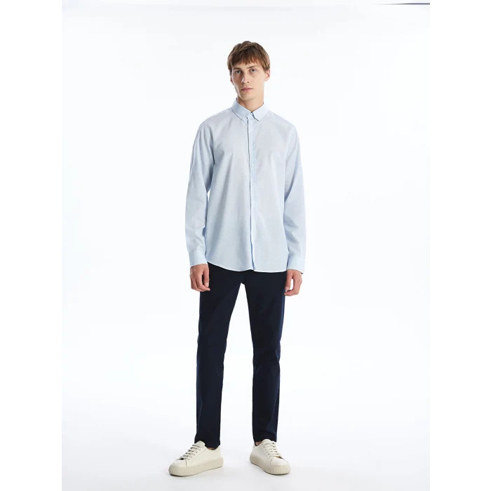 SOUTHBLUE Mavi Slim Fit Uzun Kollu Çizgili Poplin Erkek Gömlek