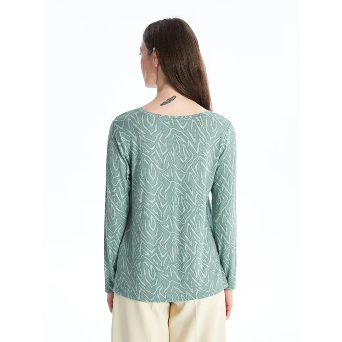 LCW Grace Turkuaz V Yaka Desenli Uzun Kollu Kadın Bluz