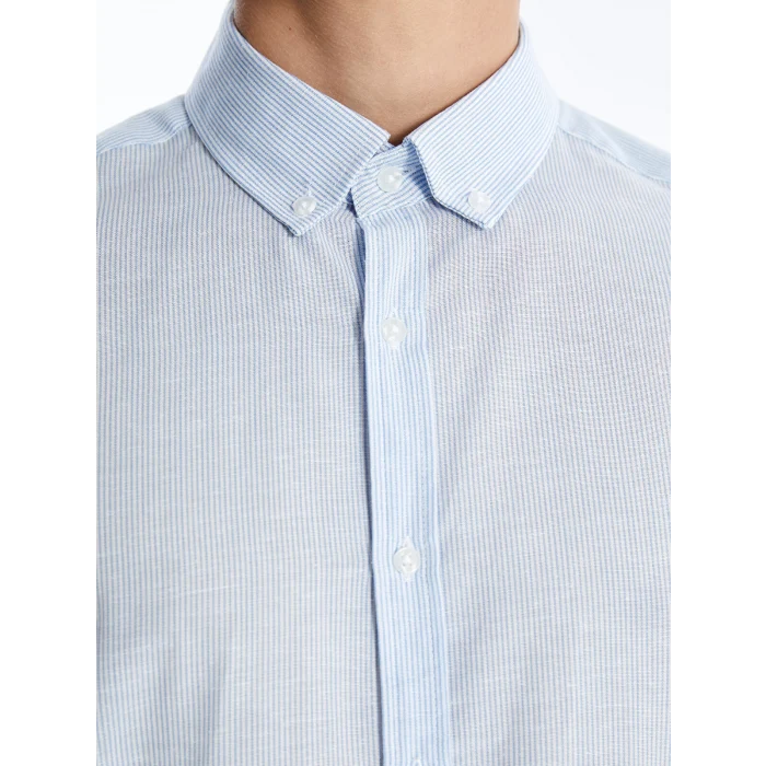 SOUTHBLUE Mavi Slim Fit Uzun Kollu Çizgili Poplin Erkek Gömlek