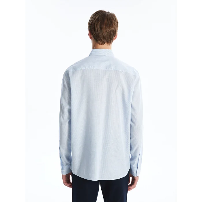 SOUTHBLUE Mavi Slim Fit Uzun Kollu Çizgili Poplin Erkek Gömlek