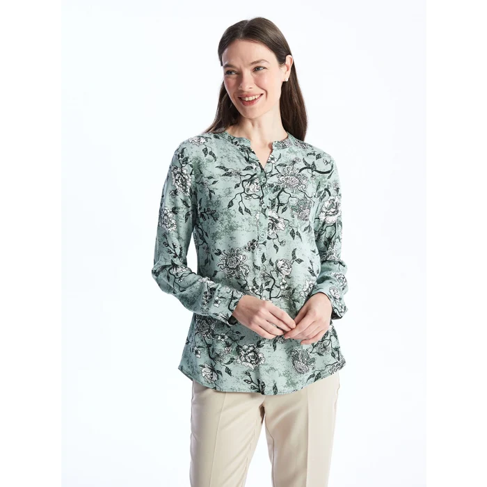 LCW Grace Karişik Kaçık Yaka Desenli Uzun Kollu Kadın Bluz