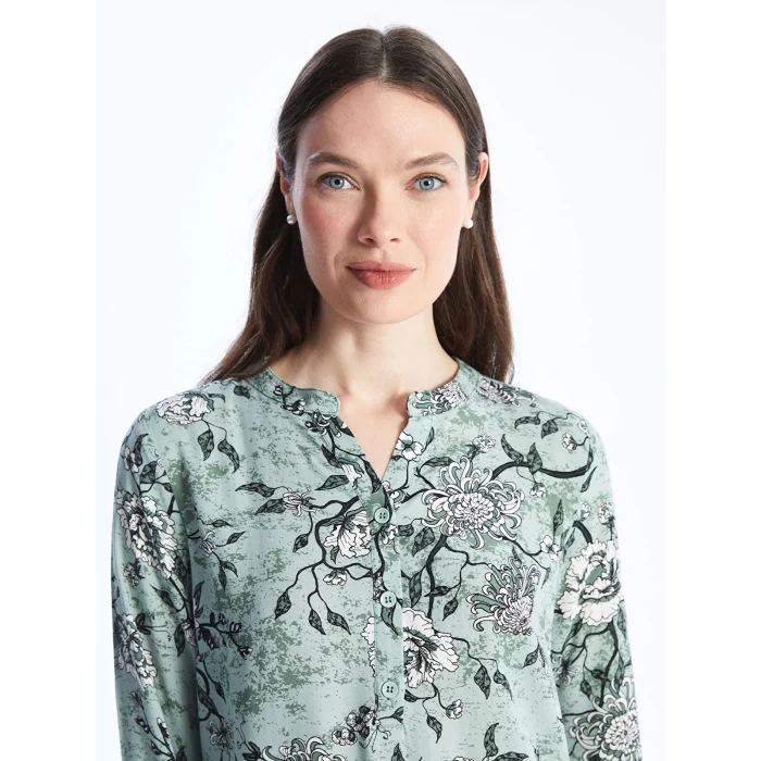 LCW Grace Karişik Kaçık Yaka Desenli Uzun Kollu Kadın Bluz