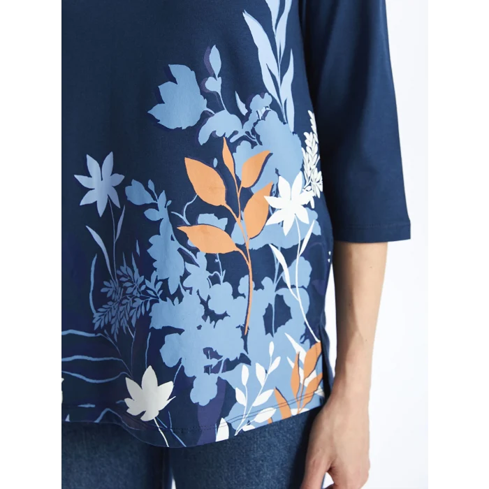 LCW Grace Indigo Bağlamalı Yaka Çiçekli Kadın Bluz