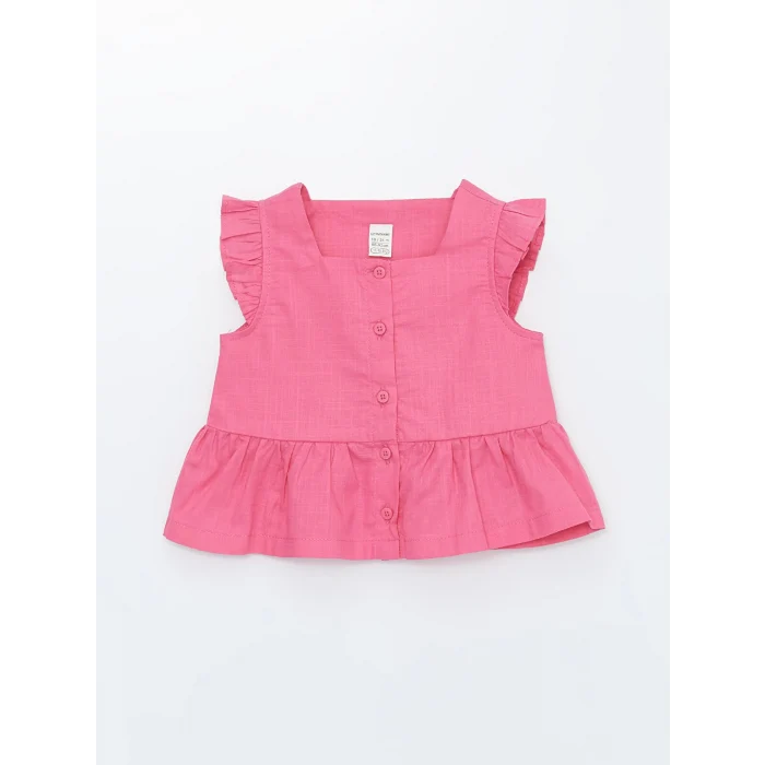 LCW Kids Pembe Kare Yaka Kolsuz Basic Kız Bebek Gömlek