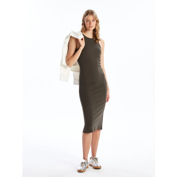 LCW Vision Haki Bisiklet Yaka Kadın Bodycon Elbise