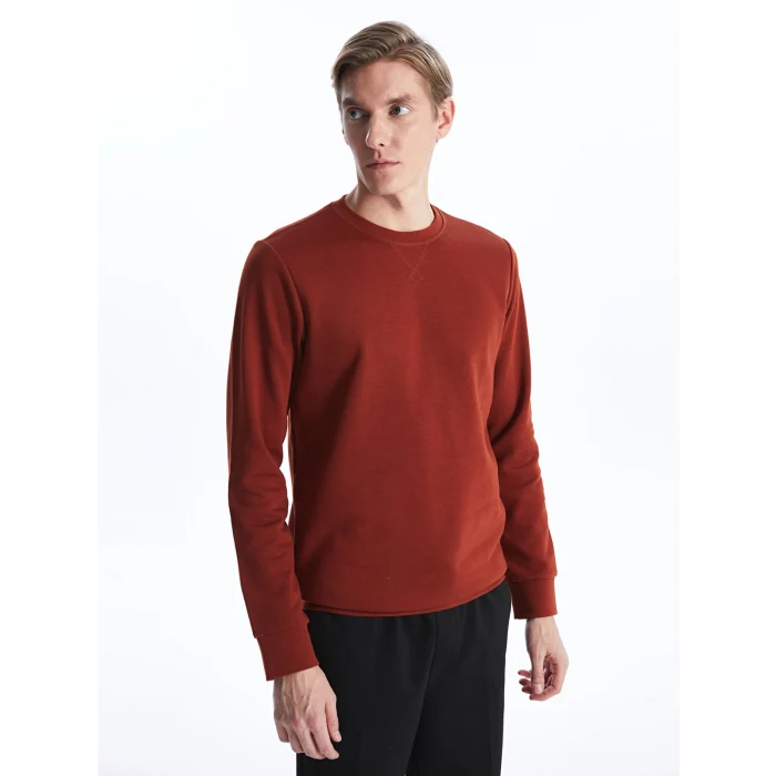 LCWAIKIKI Classic Kahverengi Bisiklet Yaka Uzun Kollu Erkek Kalın Sweatshirt