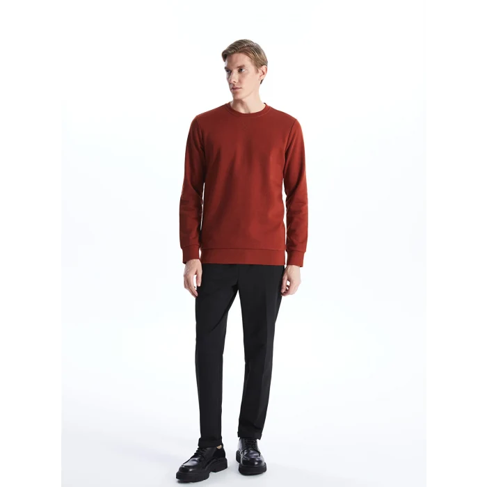 LCWAIKIKI Classic Kahverengi Bisiklet Yaka Uzun Kollu Erkek Kalın Sweatshirt