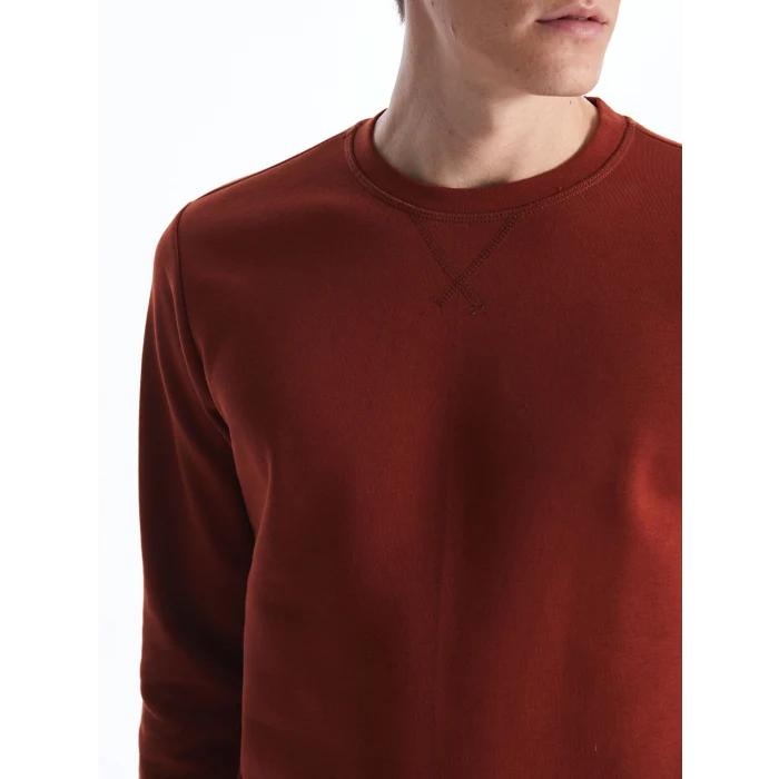 LCWAIKIKI Classic Kahverengi Bisiklet Yaka Uzun Kollu Erkek Kalın Sweatshirt