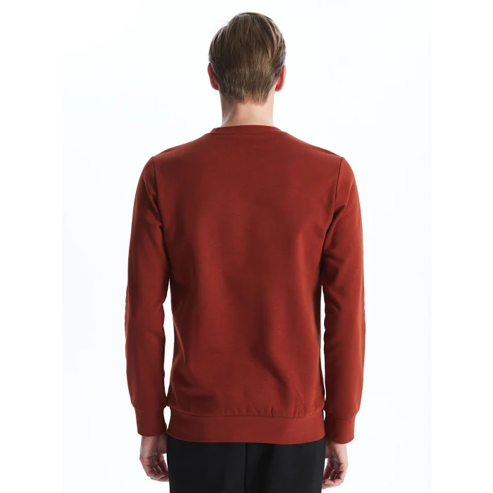 LCWAIKIKI Classic Kahverengi Bisiklet Yaka Uzun Kollu Erkek Kalın Sweatshirt