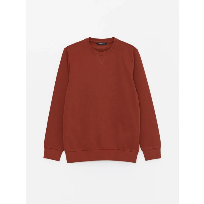 LCWAIKIKI Classic Kahverengi Bisiklet Yaka Uzun Kollu Erkek Kalın Sweatshirt