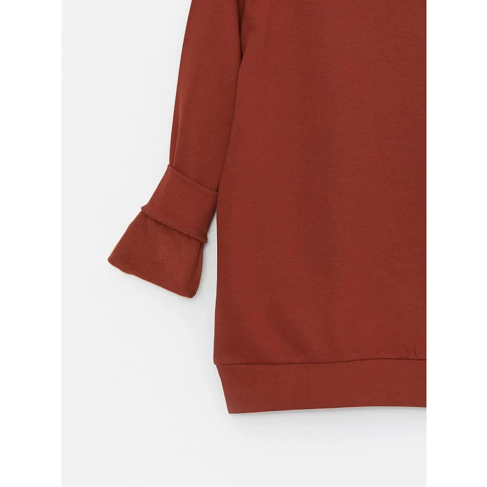 LCWAIKIKI Classic Kahverengi Bisiklet Yaka Uzun Kollu Erkek Kalın Sweatshirt