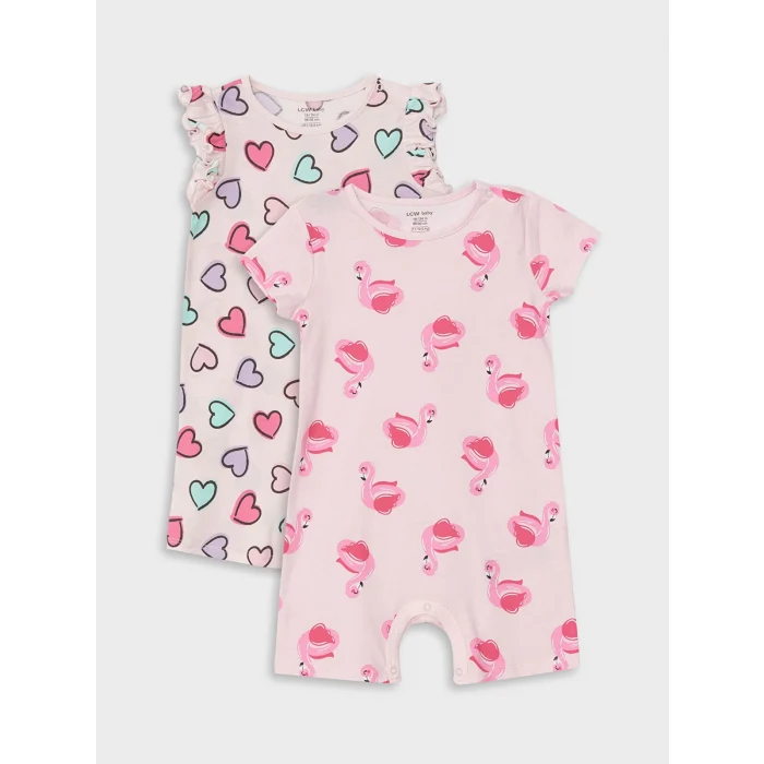 LCW baby Pembe Bisiklet Yaka Kız Bebek Tulum 2li