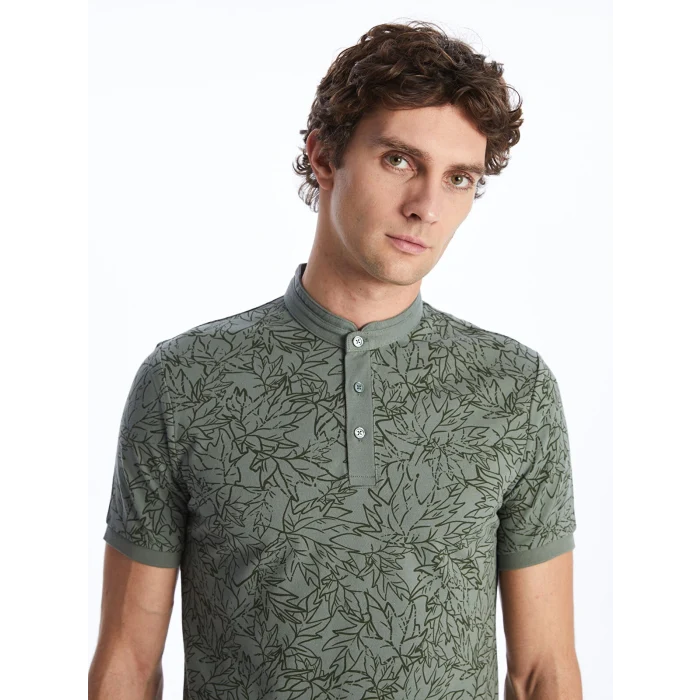 SOUTHBLUE Haki Hakim Yaka Kısa Kollu Desenli Erkek Tişört