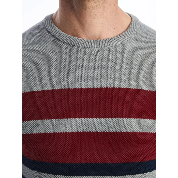 LCWAIKIKI Classic Bordo Bisiklet Yaka Uzun Kollu Çizgili Erkek Triko Kazak