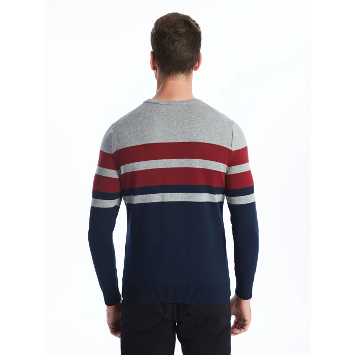 LCWAIKIKI Classic Bordo Bisiklet Yaka Uzun Kollu Çizgili Erkek Triko Kazak