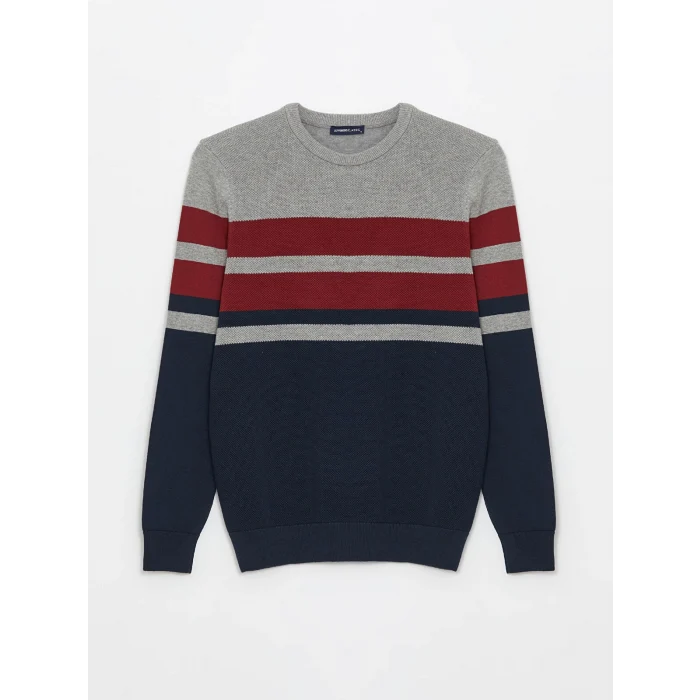 LCWAIKIKI Classic Bordo Bisiklet Yaka Uzun Kollu Çizgili Erkek Triko Kazak