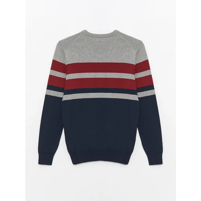 LCWAIKIKI Classic Bordo Bisiklet Yaka Uzun Kollu Çizgili Erkek Triko Kazak