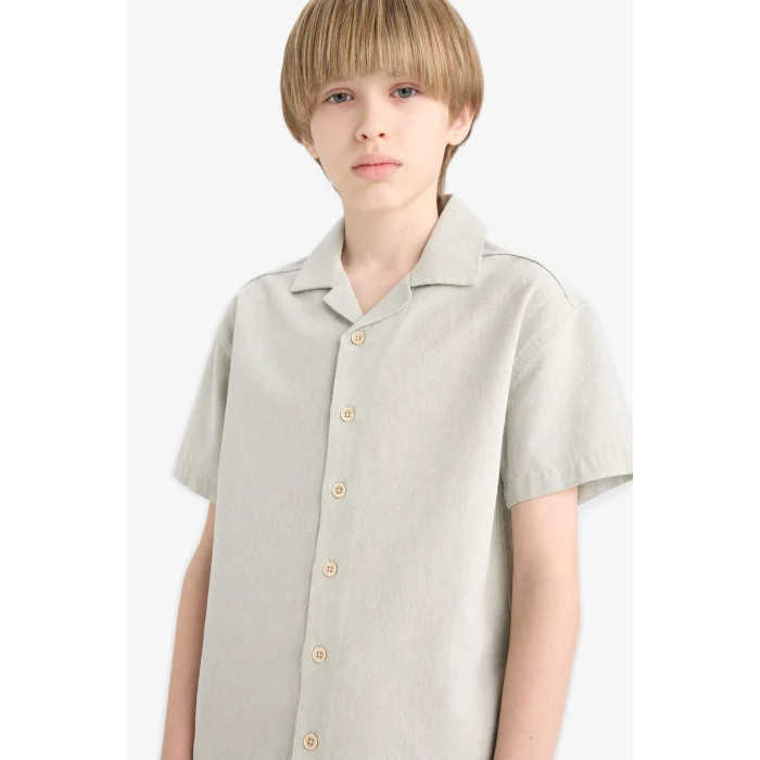 Defacto E3314 Yeşil Erkek Çocuk Oversize Geniş Kalıp Polo Yaka Müslin Kısa Kollu Gömlek
