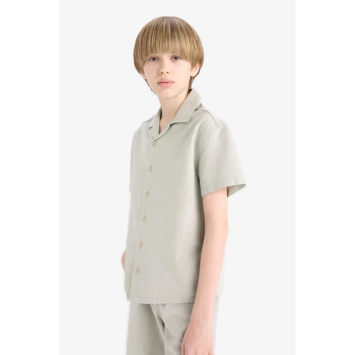 Defacto E3314 Yeşil Erkek Çocuk Oversize Geniş Kalıp Polo Yaka Müslin Kısa Kollu Gömlek