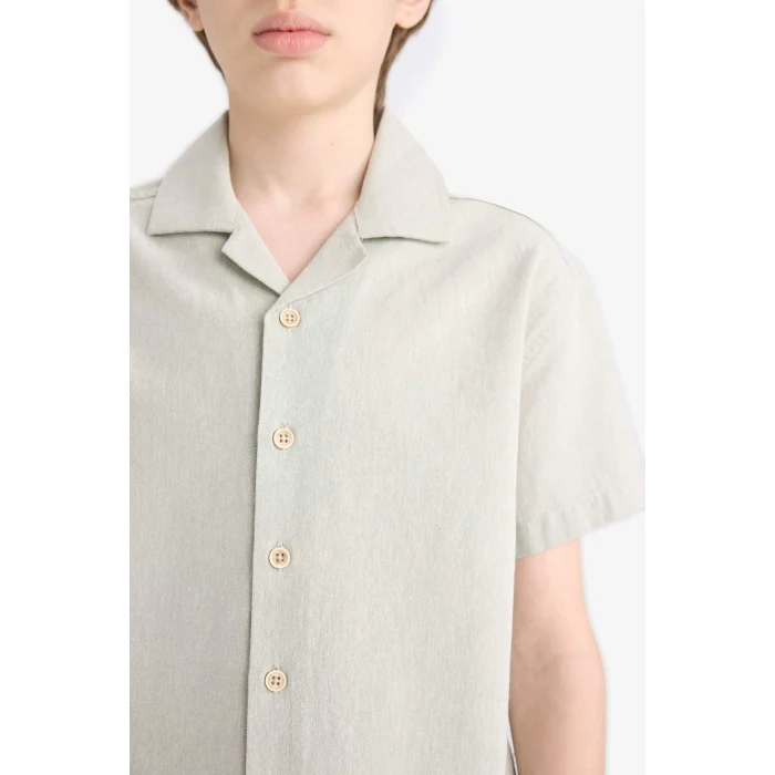 Defacto E3314 Yeşil Erkek Çocuk Oversize Geniş Kalıp Polo Yaka Müslin Kısa Kollu Gömlek